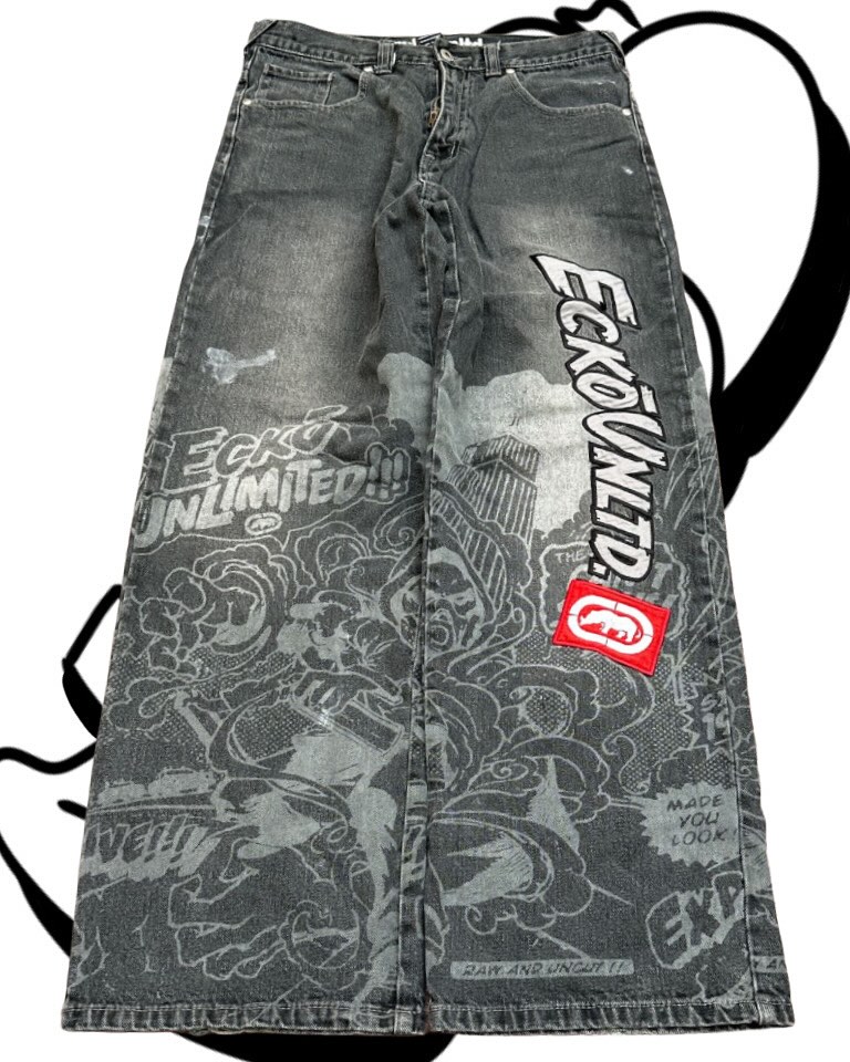 Men'S Fashion Grey Jeans - Amerykańskie modne dżinsy z nadrukami, hip-hopowe,