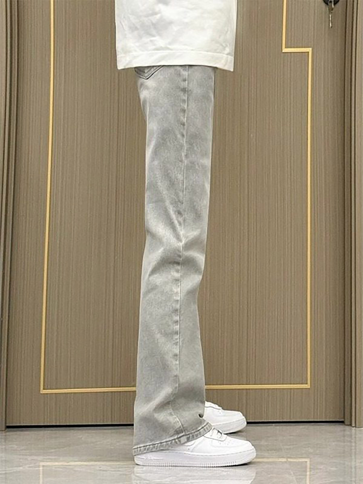 Men'S Fashion Grey Jeans - Dżinsy męskie w kolorze dymiono-szarym, o