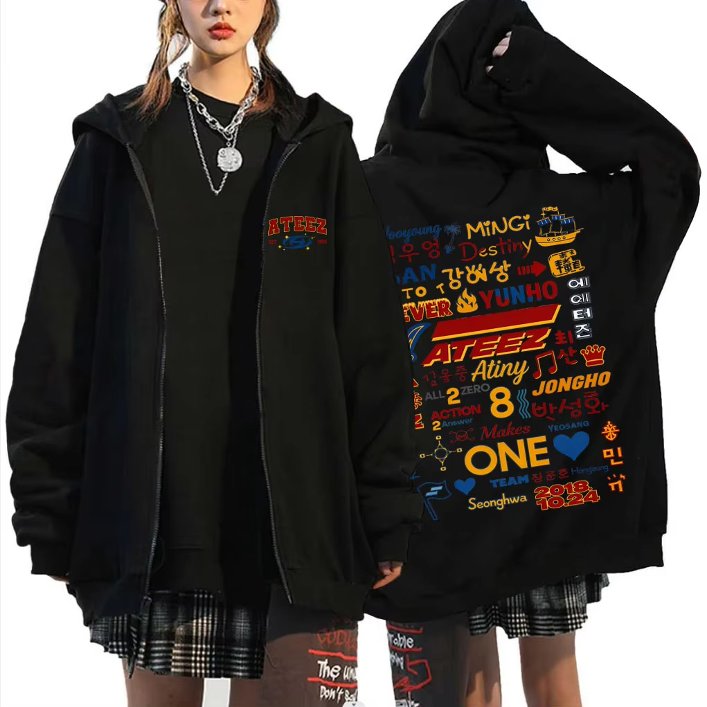 Mens Fashion Zip Up Hoodies - Koreański Kpop ATEEZ Mingi 2026 World