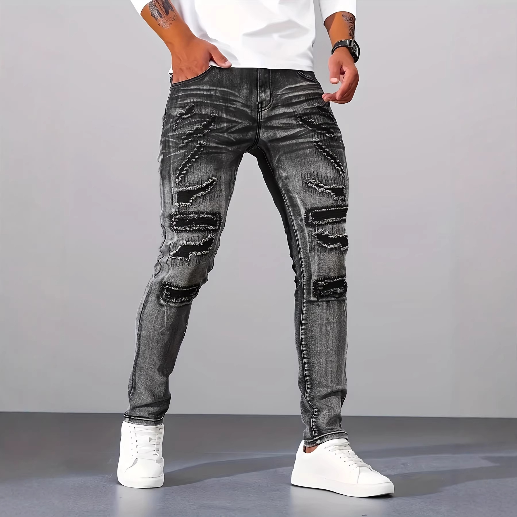 Męskie szare, dopasowane, pros – Men'S Fashion Grey Jeans recenzja i cena